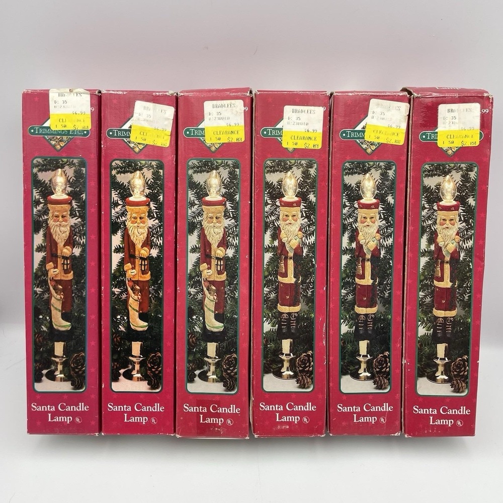 Vintage Trimmings Etc Santa Candle Lamps Set of 6 Tested Working‎ 1990s W/ Boxes